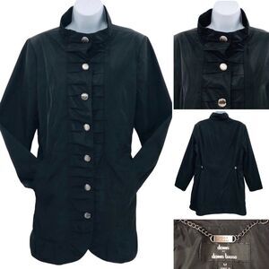 Dennis Basso Black Lightweight Jacket Ruffle Trim Sz. M